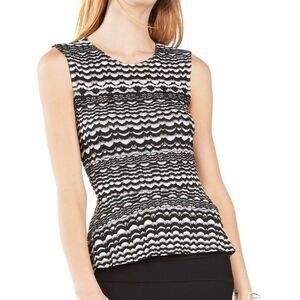 BCBGMaxazria Black & White Knit Peplum Tank Top